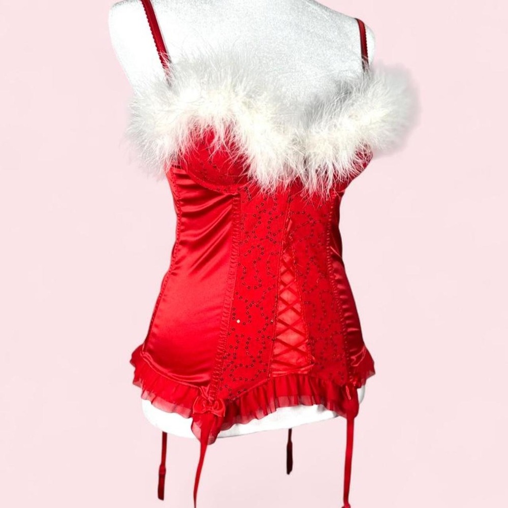 La Senza Red Sexy Corset, Faux Fur, Garter Straps, Size XS